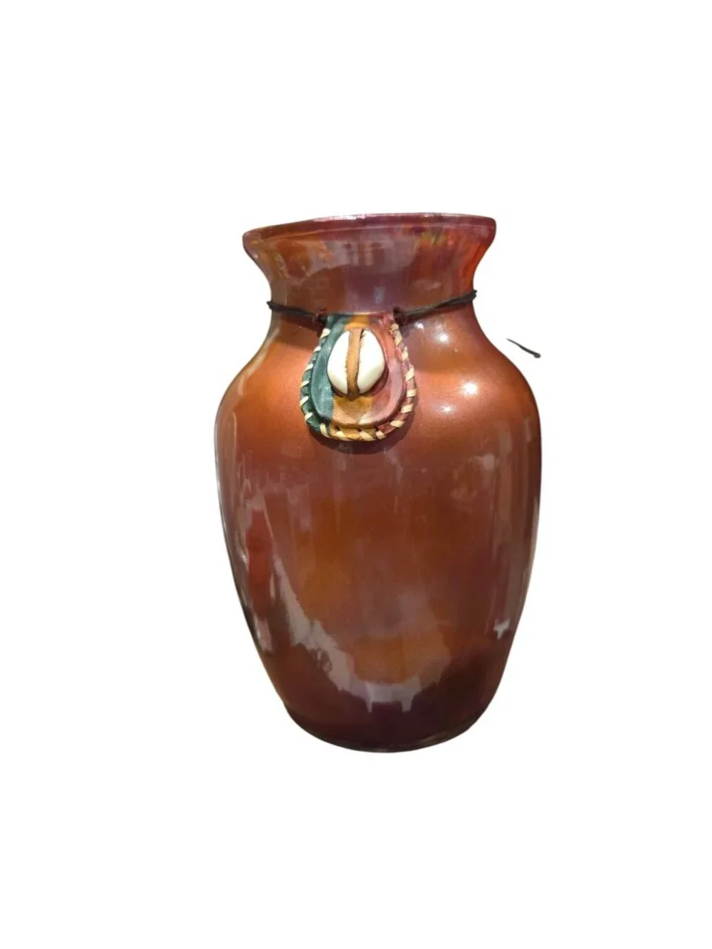 Fluid Art African Cowrie Shell Necklace Vase, Size 7 inches, Handcrafted Vase,